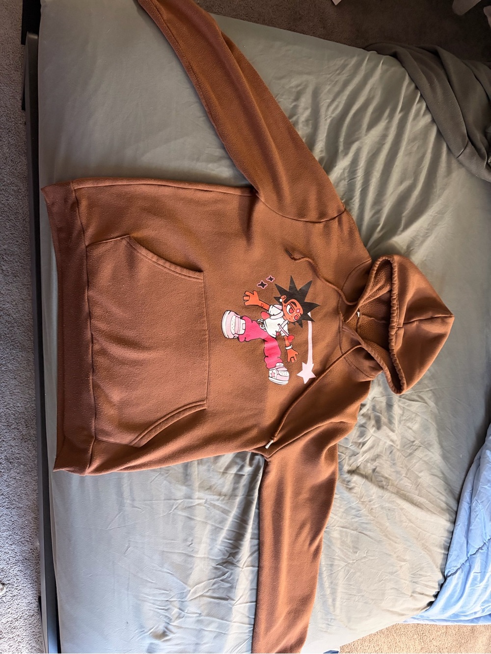 Brown Cartoon Graphic Hoodie Mocha Pullover Streetwear